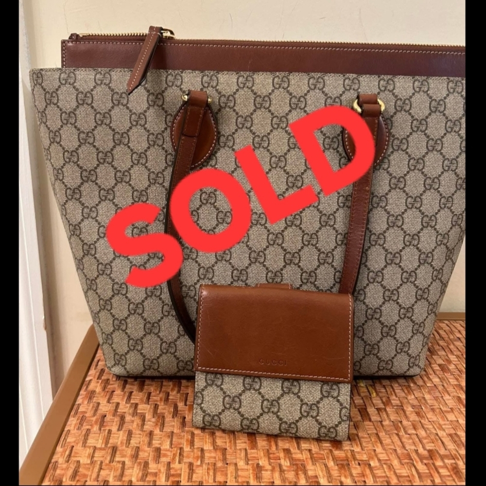 Gucci Brown and Tan Tote with Signature GG Pattern